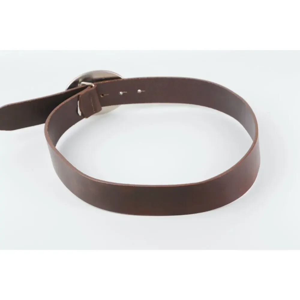 Abercrombie & Fitch Y2K Vintage Brown Leather Belt Pink Rhinestone Oval Buckle S